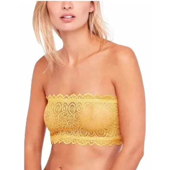 NWOT Free People Seamless Lace Bandeau in Golden Yellow size M/L - Picture 3 of 6